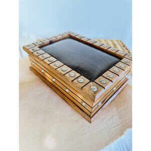 Vintage Wood Studded Leather Brown Men Women Gothic Medieval Rustic Jewelry Box